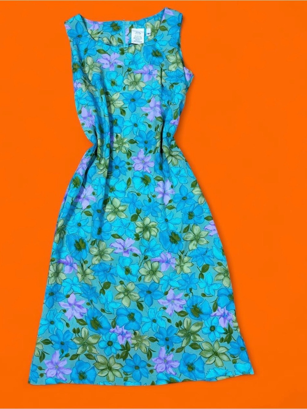 Vintage colorful crinkle fabric midi dress women's